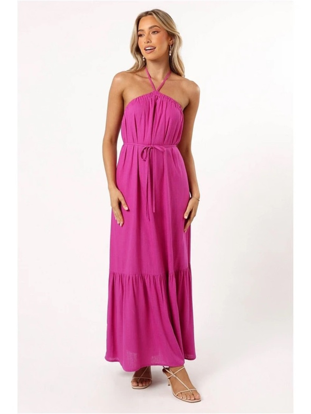 Petal & Pup Fuchsia Halter Maxi Dress with Waist Tie Size XL NWT
